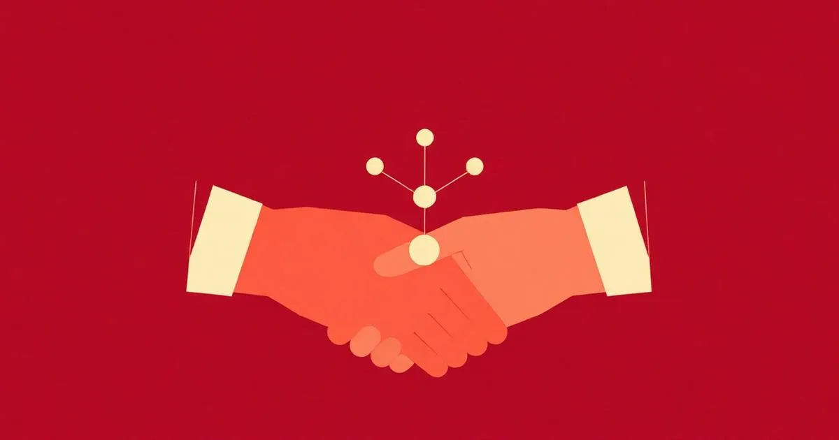 Editorial illustration: nodes and connections representing an agentic workflow