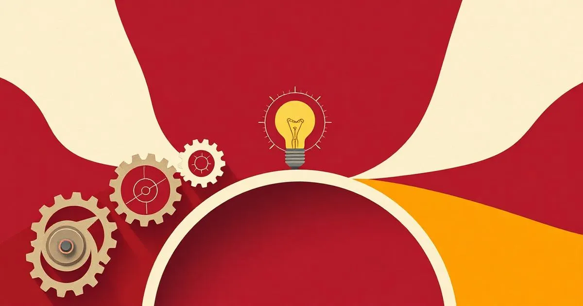 Editorial illustration: gears transforming into a lightbulb