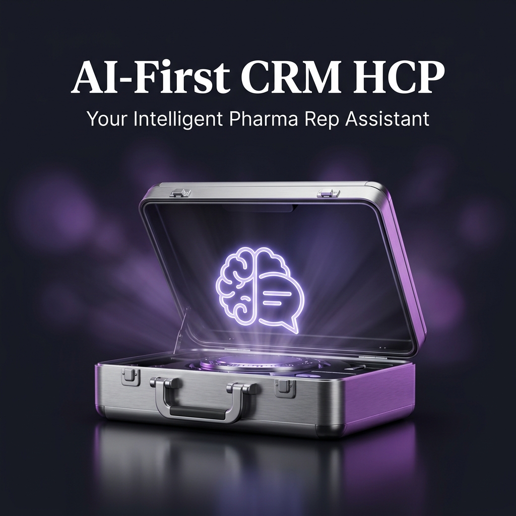 AI-First CRM HCP interface showing pharma rep chat assistant and physician database panel